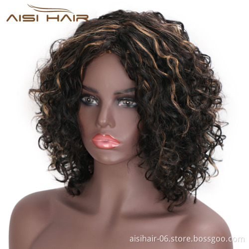 Aisi Hair Wholesale Cheap Mixed Brown Afro Curly Wave 100% Unprocessed Brazilian Human Hair Wig For Black Women